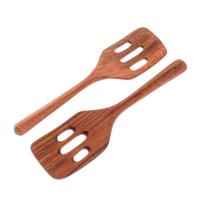 Wood slotted spatulas, 'Guatemalan Fry Up' (pair) - Handmade Wood Slotted Spatulas (Pair)
