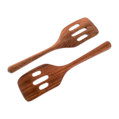 Wood slotted spatulas, 'Guatemalan Fry Up' (pair) - Handmade Wood Slotted Spatulas (Pair)