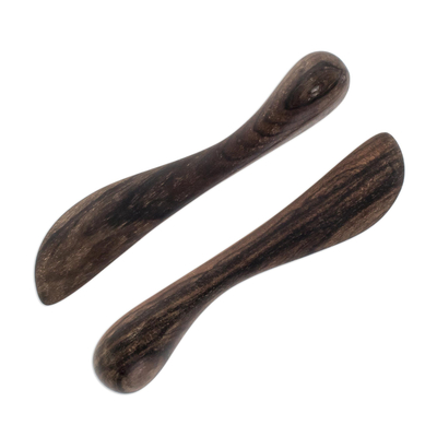 Esparcidores de madera, (par) - Utensilios para servir de madera modernos hechos a mano (par)