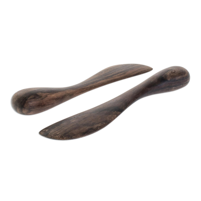 Esparcidores de madera, (par) - Utensilios para servir de madera modernos hechos a mano (par)