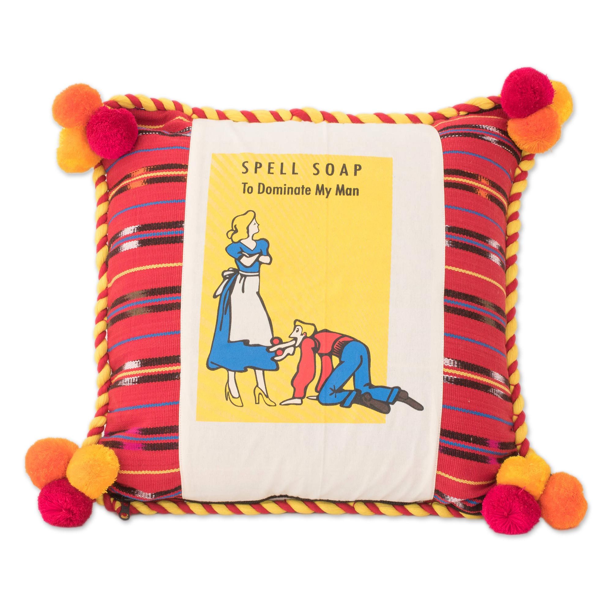 Cotton cushion cover Spell Soap NOVICA