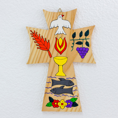 Kiefernholzkreuz, „Brot des Lebens – Religiöses Holzwandkreuz“.