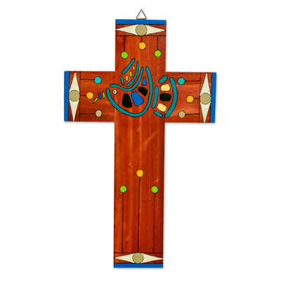 Fair Trade Unique Artisan Painted Pinewood Wall Cross from Novica