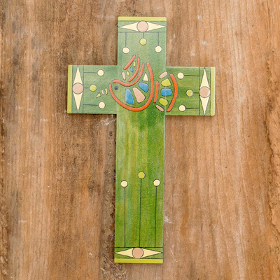 Kiefernholzkreuz, 'Frieden und Hoffnung - Handbemaltes Christentum Holzkreuz