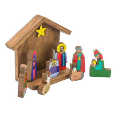 Pinewood nativity scene, 'Adoration' (8 pieces) - Pinewood nativity scene (8 Pieces)