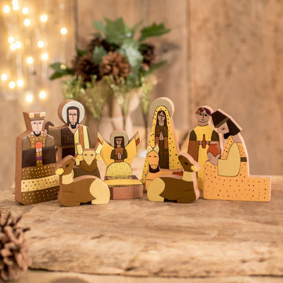 Pinewood nativity scene, Christmas Gift (11 pieces)