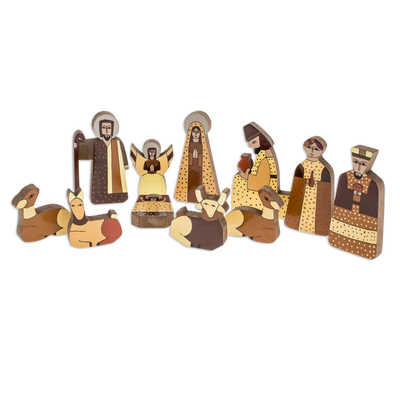 Christianity Wood Nativity Scene Sculpture (11 Pieces)