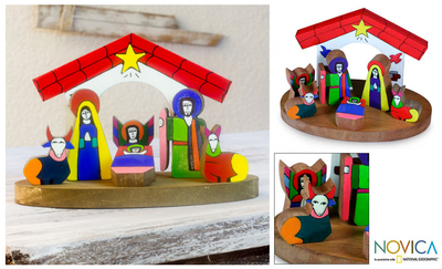 Pinewood nativity scene, 'Christmas in El Salvador' (set of 8) - Pinewood nativity scene (Set of 8)