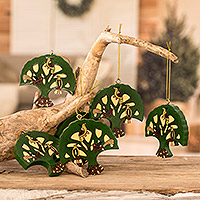 Pinewood ornaments, 'Tree of Hope' (set of 6)