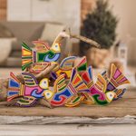 Pinewood ornaments, 'Skybird' (set of 6) - Pinewood ornaments (Set of 6)