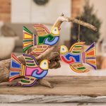 Pinewood ornaments, 'Skybird' (set of 6) - Pinewood ornaments (Set of 6)
