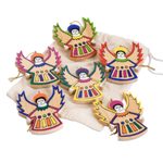 Pinewood ornaments, 'Angel Song' (set of 6) - Pinewood ornaments (Set of 6)