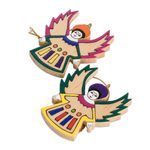 Pinewood ornaments, 'Angel Song' (set of 6) - Pinewood ornaments (Set of 6)