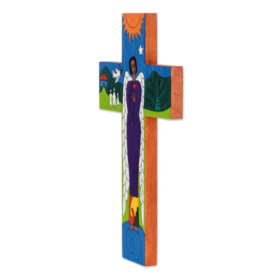 Kiefernholzkreuz, „Engel des Friedens“ – Handgemachtes dekoratives Wandkreuz aus Guatemala