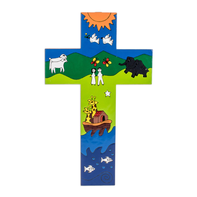 Pinewood cross, 'Noah's Ark' - Handcrafted Christianity Wood Cross