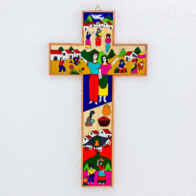 Cruz de Pinewood, 'Mi familia - Cruz de madera religiosa de colección