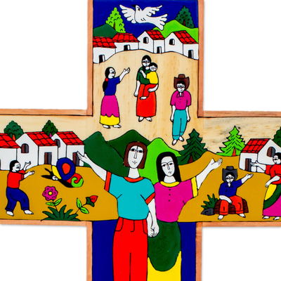 Cruz de Pinewood, 'Mi familia - Cruz de madera religiosa de colección