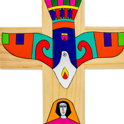 Pinewood cross, 'Holy Spirit' - Handcrafted Central American Religious Wood Cross