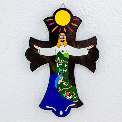 Pinewood cross, 'Caring for You' -  Hand Painted Religious Wood Cross