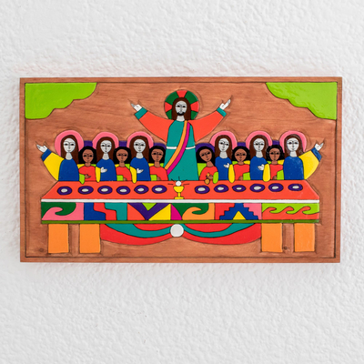 Pinewood wall art, 'The Last Supper' - Unique Religious Wood Wall Art