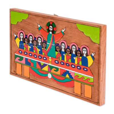 Pinewood wall art, 'The Last Supper' - Unique Religious Wood Wall Art