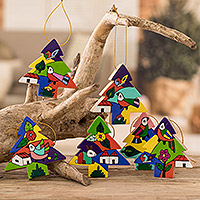 Pinewood ornaments, 'Christmas Trees' (set of 6) - Pinewood ornaments (Set of 6)