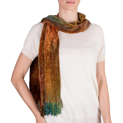Rayon chenille scarf, 'Autumn Breeze' - Artisan Crafted Rayon Chenille Scarf from Central America