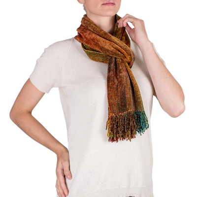 Rayon chenille scarf, 'Autumn Breeze' - Artisan Crafted Rayon Chenille Scarf from Central America