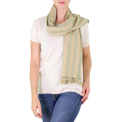 Cotton scarf, 'Tzutujil Valley' - 100% Cotton Hand Woven Scarf 