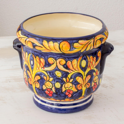 Maceta de cerámica, 'Royalty' - Maceta de cerámica centroamericana hecha a mano