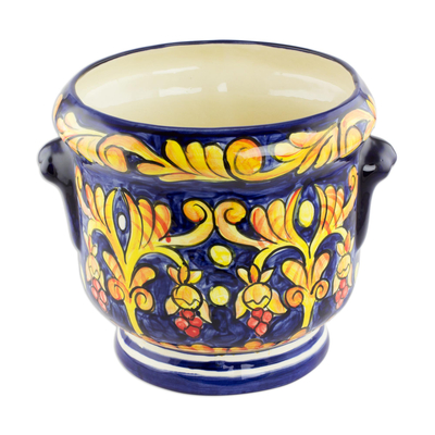 Ceramic flower pot, 'Royalty' - Hand Made Central American Ceramic Flower Pot