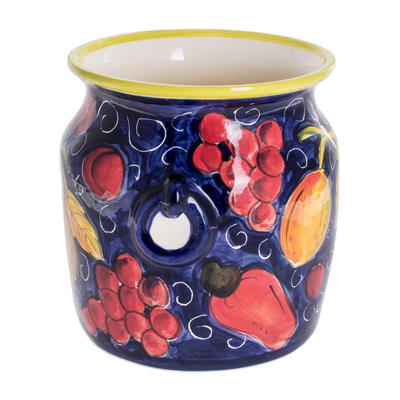 Ceramic flower pot, 'Tropical Bounty' - Ceramic flower pot