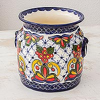 Ceramic flower pot, 'Imperial Garden' - Ceramic flower pot