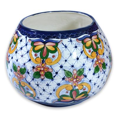 Ceramic flower pot, 'Starlight Bouquet' - Ceramic flower pot