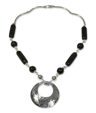 Jade pendant necklace, 'Jaguar Moon' - Unique Sterling Silver Pendant Jade Necklace