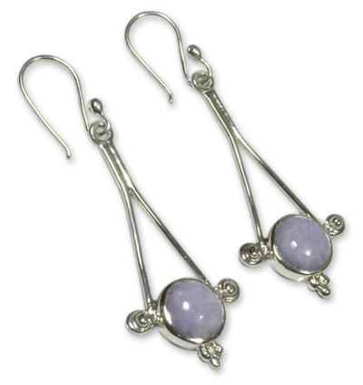 Jade dangle earrings, 'Antigua Belle' - Sterling Silver Dangle Jade Earrings from Central America