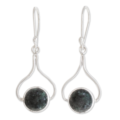 Jade dangle earrings, 'Modern Mixco' - Hand Crafted Sterling Silver Dangle Jade Earrings