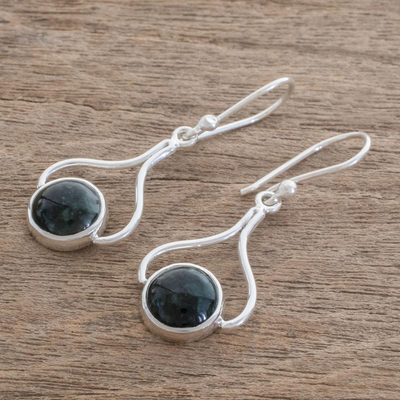 Jade dangle earrings, 'Modern Mixco' - Hand Crafted Sterling Silver Dangle Jade Earrings
