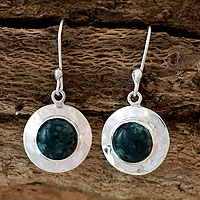 Jade dangle earrings, 'Saturn' - Sterling Silver Dangle Jade Earrings