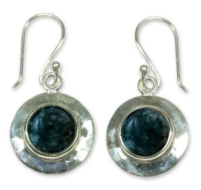 Jade dangle earrings, 'Saturn' - Sterling Silver Dangle Jade Earrings