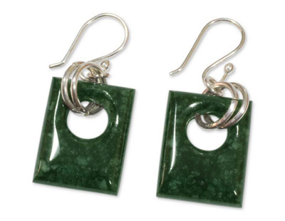 Jade dangle earrings, 'Green Jaguar' - Jade dangle earrings