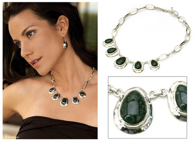 Jade waterfall necklace, 'Maya Inspiration' - Hand Made Guatemalan Jade Waterfall Necklace