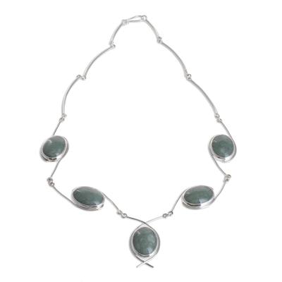Jade Y necklace, 'Path of Life' - Fair Trade Women's Sterling Silver Pendant Jade Necklace