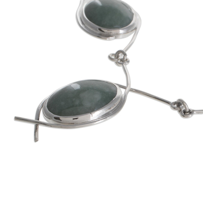 Jade Y necklace, 'Path of Life' - Fair Trade Women's Sterling Silver Pendant Jade Necklace