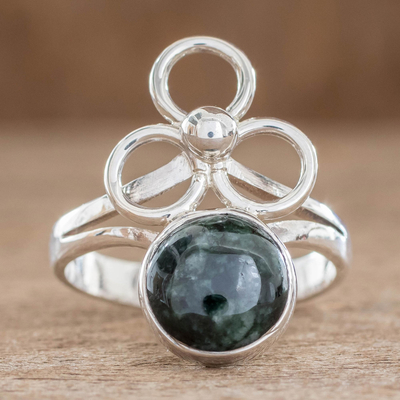 Jade cocktail ring, 'Trinity of Faith' - Modern Guatemalan Sterling Silver Jade Ring
