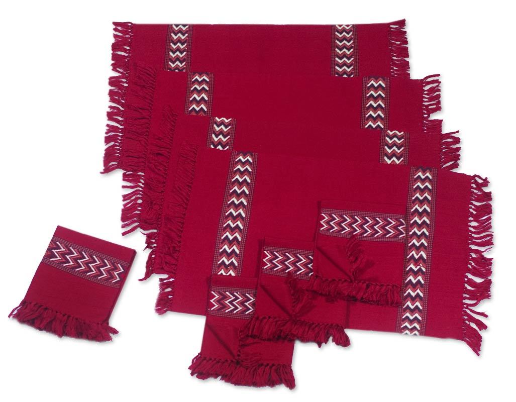 Cotton placemats and napkins (Set for 4) Scarlet Hills NOVICA