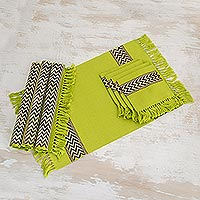 Cotton placemats and napkins, 'Lime Tree' (set for 4) - Unique Hand Woven Cotton Napkins and Placemats (Set of 4)
