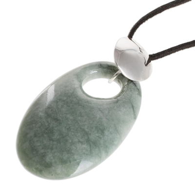 Jade pendant necklace, 'Solola Meadow' - Handmade Sterling Silver and Jade Pendant Necklace
