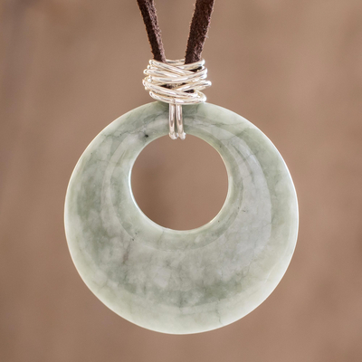 Jade pendant necklace, 'Maya Memory' - Hand Made Jade and Sterling Silver Pendant Necklace 