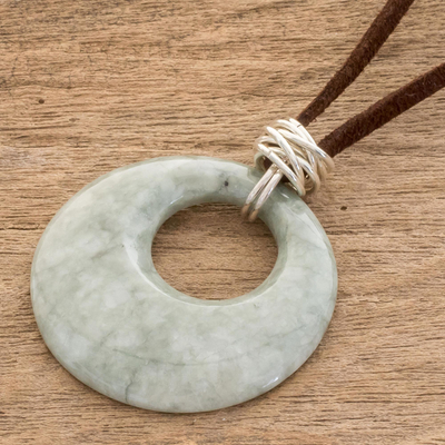 Jade pendant necklace, 'Maya Memory' - Hand Made Jade and Sterling Silver Pendant Necklace 